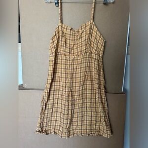Women Yellow Plaid Babydoll Mini Dress